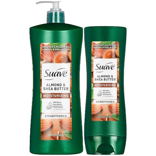 Suave Almond Shea Butter Moisturizing Conditioner 2-Size Bundle, Nourishes & Replenishes Dry, Damaged Hair