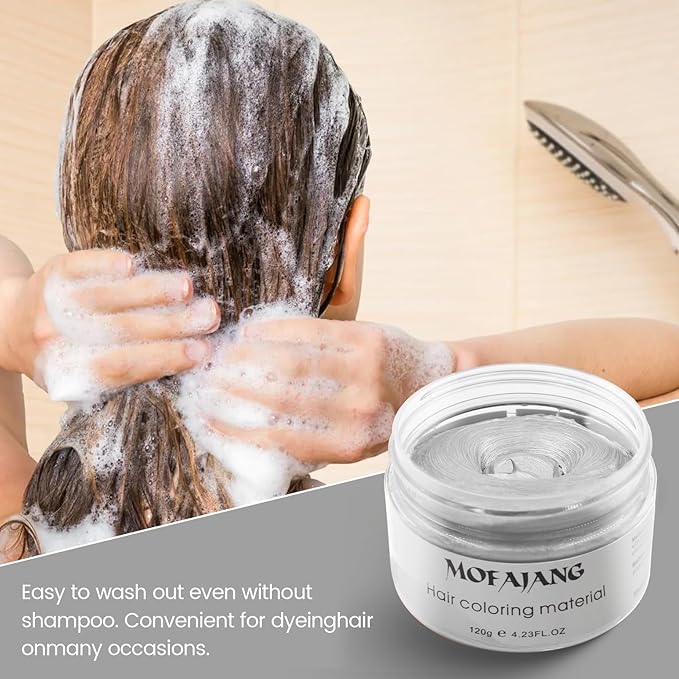 Sliver Gray Temporary Hair Color Wax -SOVONCARE Washable Hair Dye for Men & Women, All-Day Hold Disposable Hair Styling Clays for Party, Cosplay & Daily 4.23 oz