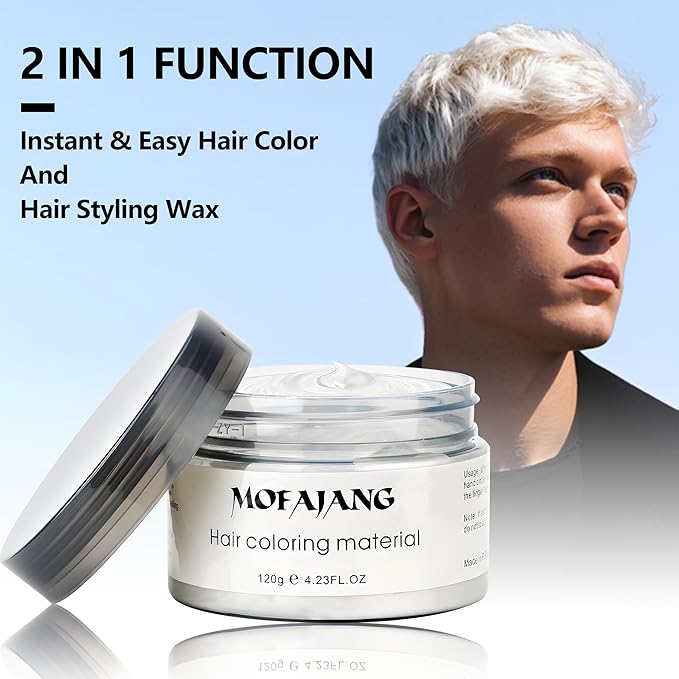 White Temporary Hair Color Wax - SOVONCARE Washable Hair Dye for Men & Women, All-Day Hold Disposable Hair Styling Clays for Party, Cosplay & Daily 4.23 oz