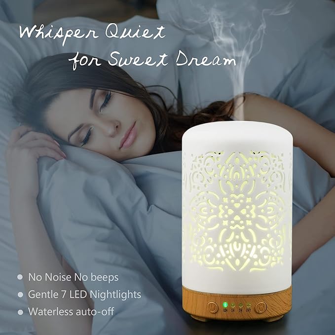 Earnest Living Essential Oil Diffuser Gift Set White Ceramic Diffuser 100 ml & Essential Oil Set Timers Night Lights Auto Off for Women