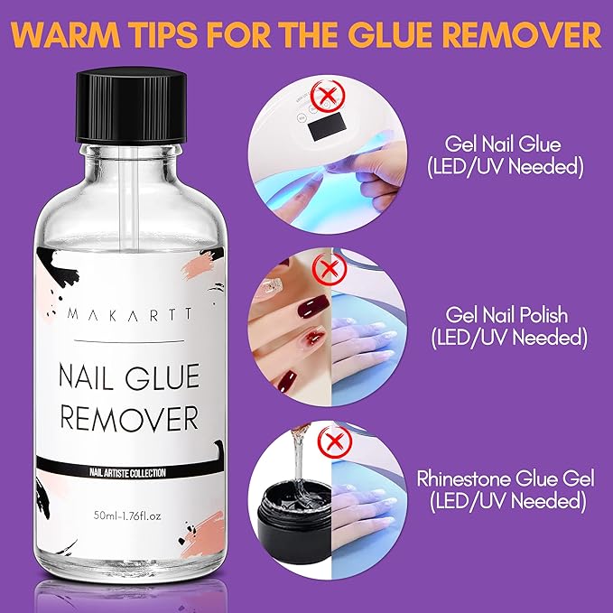 Makartt Nail Glue Remover: for Acrylics Press Ons - 50ML Debonder Without Acetone, Can't Remove Gel Polish