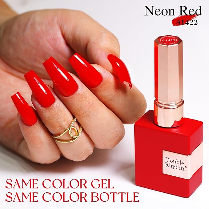 Double Rhythm 15ML Gel Nail Polish Pure Sheer Same Color Same Bottle Soak Off Gel Polish Art Manicure Salon DIY at Home for Women (Neon Red-A1422)