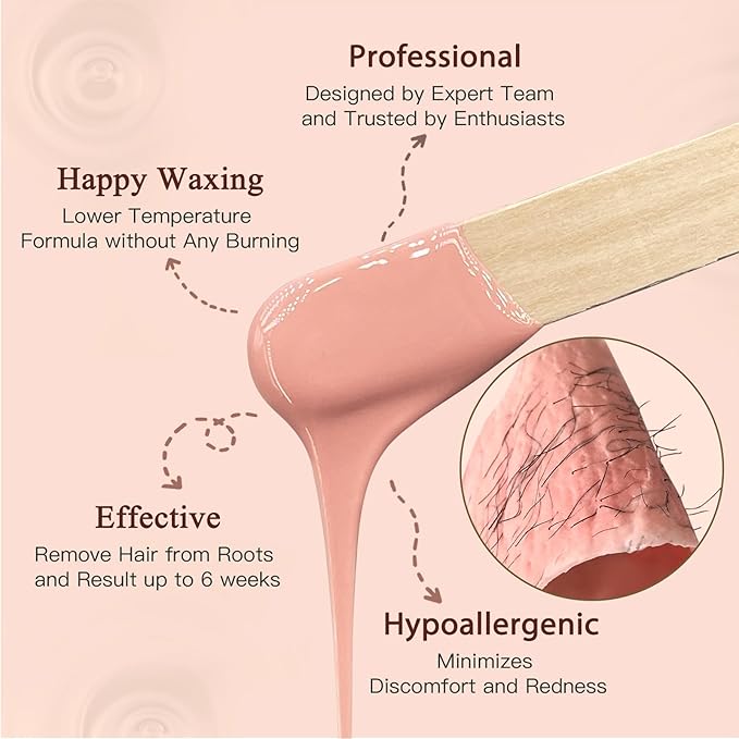 Wax Beads 2.5lb - Bouvetan Hard Wax Beans for Hair Removal, Sensitive Skin, Idea Waxing Beads for Full Body, Brazilian, Bikini, Face, Underarm, Eyebrows (Pink)