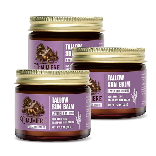 Lavender Tallow Sunscreen SPF 50 – Grass-Fed Beef Tallow Balm with Carrot Seed Oil & Non-Nano Zinc – Organic Face & Body Moisturizer, Reef Safe, Naturally Scented – 2.5oz x 3, Made in USA