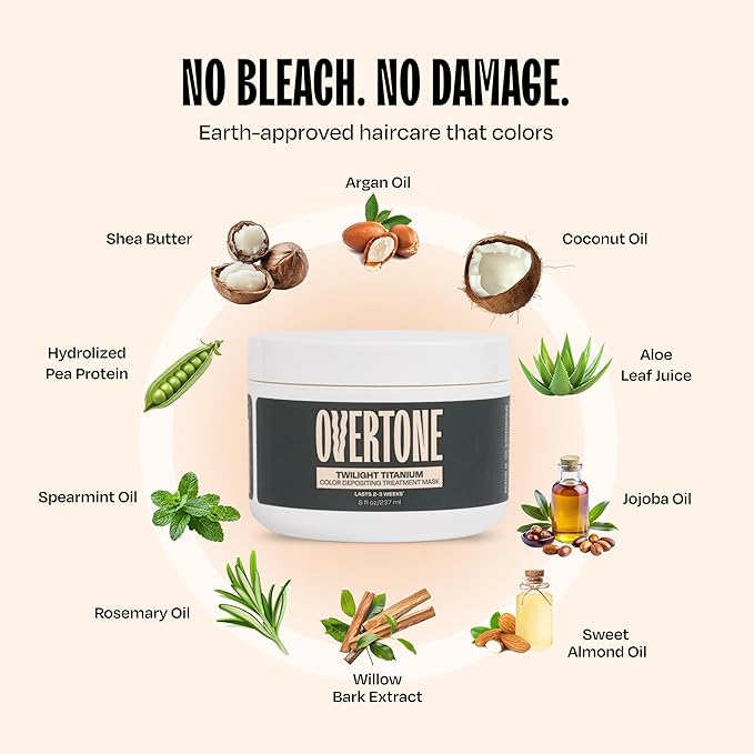 Overtone Semi Permanent Hair Color Conditioner, Extreme Silver is Twilight Titanium, 8 oz, Nourishing Damage-Free, Color Depositing Mask for All Hair with Shea Butter & Coconut Oil, Cruelty-Free