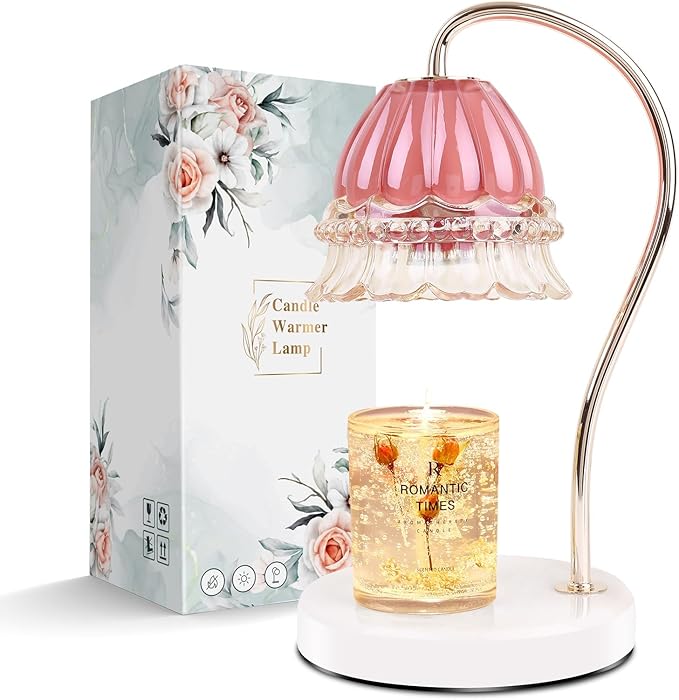 Candle Warmer Lamp with Timer,Gifts for Mom,Marble Base and Glass lampshade,a Beautiful Flower Candle Lamp with 2 Bulbs Candle Jar Light