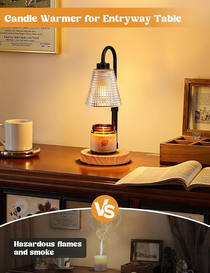 Innqoo Rustic Candle Warmer Lamp with Timer, Dimmable Candle Warmer for Jar Candles, Height Adjustable Wax Melts Warmer, Birthday Gifts for Women Mom, House Warming Gifts New Home Decor