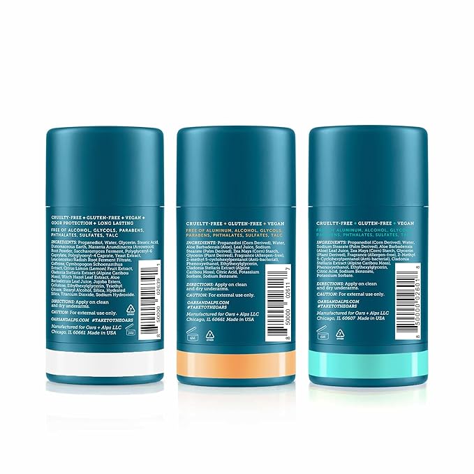 Oars + Alps Deodorant for Men & Women, Aluminum Free Deodorant for Men, Dermatologist Tested, Clean Ingredients, Non Toxic, Vegan, Long Lasting, Variety Pack, 3pk, 2.6oz