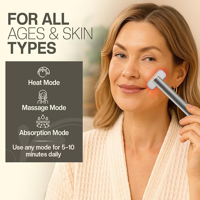 7 in 1 LED Light Wand for Face, Neck & Eye – Silver with Activating Serum | Multifunctional Skincare Tool for Home Use