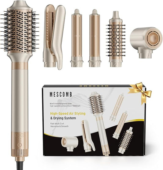 6-in-1 Hot Air Styler – Hair Dryer & Versatile Air Styler with Auto Curler, Volumizing Brushes, Straightener，Frizz-Free Hair Styler for Curling, Straighting, Smoothing & Adding Volume, No Heat Damage