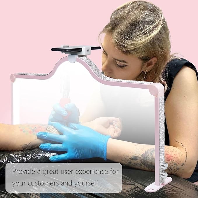 34-Inch Nail Light for Desk, 3-Level Dimming Half Moon Light, 3360LM Lamp, Adjustable with Phone Holder, Eye Protection – Ideal for Nail Techs - Pink