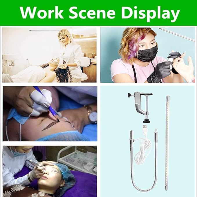 USB LED Desk Lamp, Adjustable Clip On Nail Lamp Light Eye Care Gooseneck 360° Swivel with Switch LED Clamp Light for Manicure Reading Tattoo