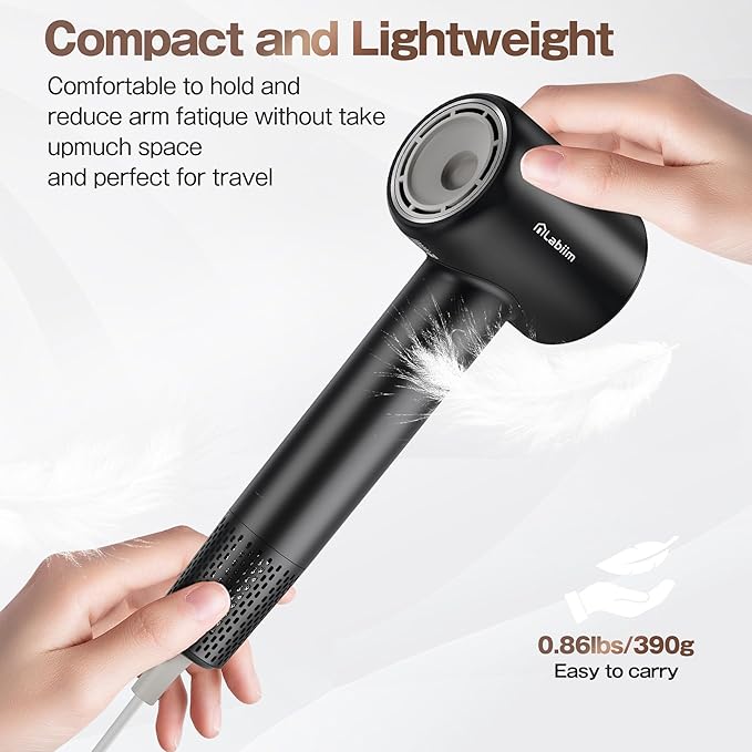 Hair Dryer, High-Speed Ionic Low Noise Blow Dryer with Brushless Motor for Fast Drying, Thermo-Control Quiet Compact Hair Blow Dryer, Hairdryer with 1 Nozzle Attachments for Home Salon Travel