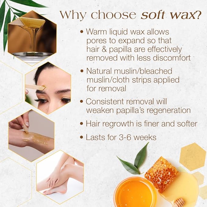 GiGi All Purpose Honee Waxing Kit for Women - Soft Wax 14oz, Multi-Purpose Warmer, Wax Sticks for Hair Removal Applicators 100 Ct Each, At-Home Waxing Kit