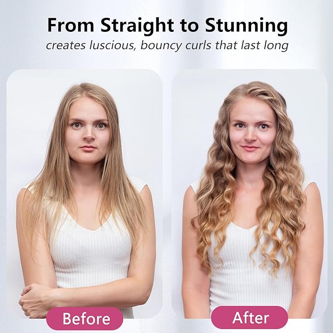 1 Inch Curling Wand for Long Hair, Extra Long Barrel Ceramic Curling Wands, 7 Adjustable Heats for All Hair Type, 110-240V Dual Voltage Wand Curler, 60 Minutes Auto Shut Off