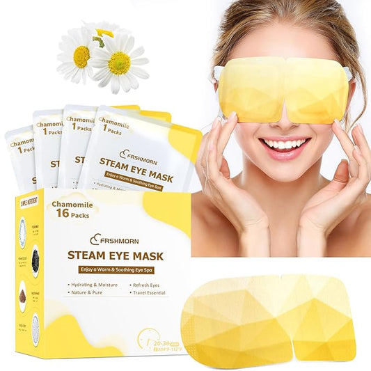 16 Packs Steam Eye Mask, Heated Eye Mask for Sleeping, Warm Compress for Eyes, Self Heating Disposal Steam Mask for Home Sleep, Office, Spa, Travel Essentials Stocking Stuffers (Chamomile)