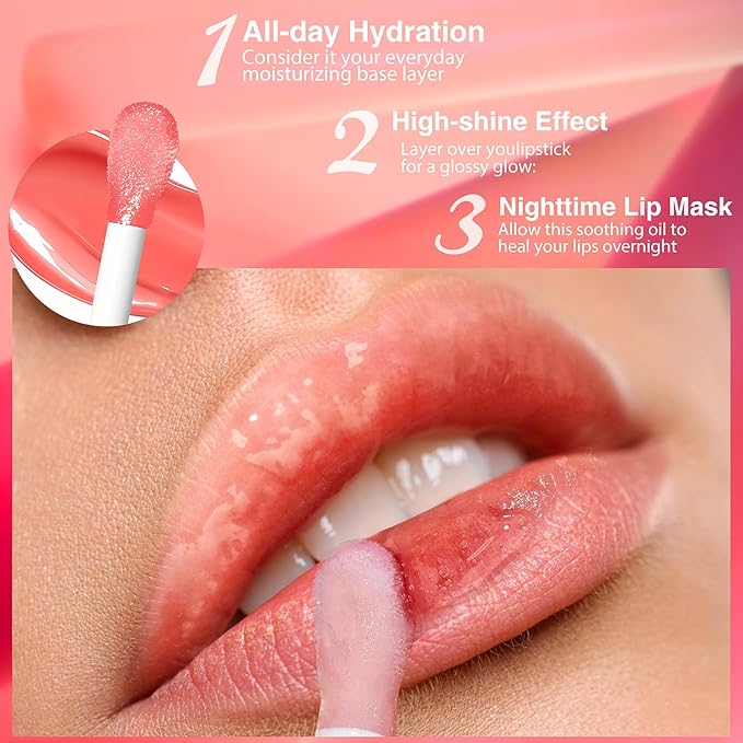 Big Brush Head Hydrating Lip Glow Oil Plumping Lip Tint, Transparent Lip Care Lip Gloss Tinted Lip Balm, Moisturizing Non-sticky Shiny Texture Lip Oil - Coconut (Clear)