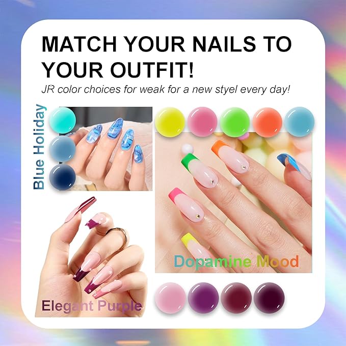 JR 35pcs 10ml Gel Nail Polish Same Color Same Bottle Deep Colors Blue Green Yellow Red Pink Gel Polish Set Base Top Matte Coat for Professional Nail Salon Art Manicure Gifts for Women B Set