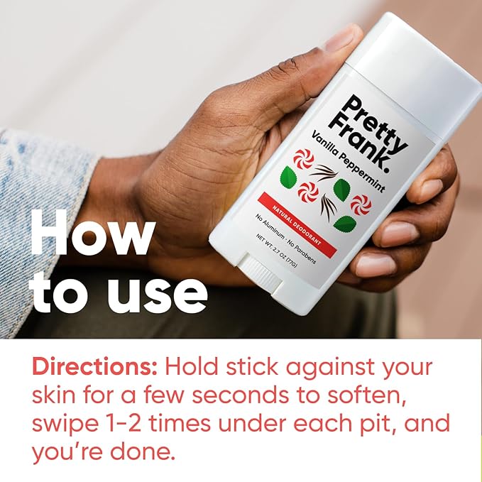 PRETTY FRANK Aluminum-Free Deodorant Stick, Vanilla Peppermint (1-Pack) | All-Day Odor Control for Men & Women | Skin-Soothing Formula with Organic Ingredients & Essential Oils