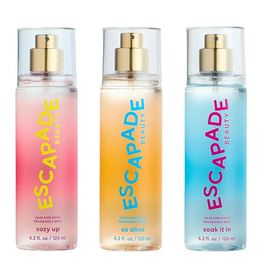 ESCAPADE BEAUTY Trio Gift Set: So Alive, Soak it In, Cozy Up - Hair and Body Fragrance Mist - (3), 4.2oz each