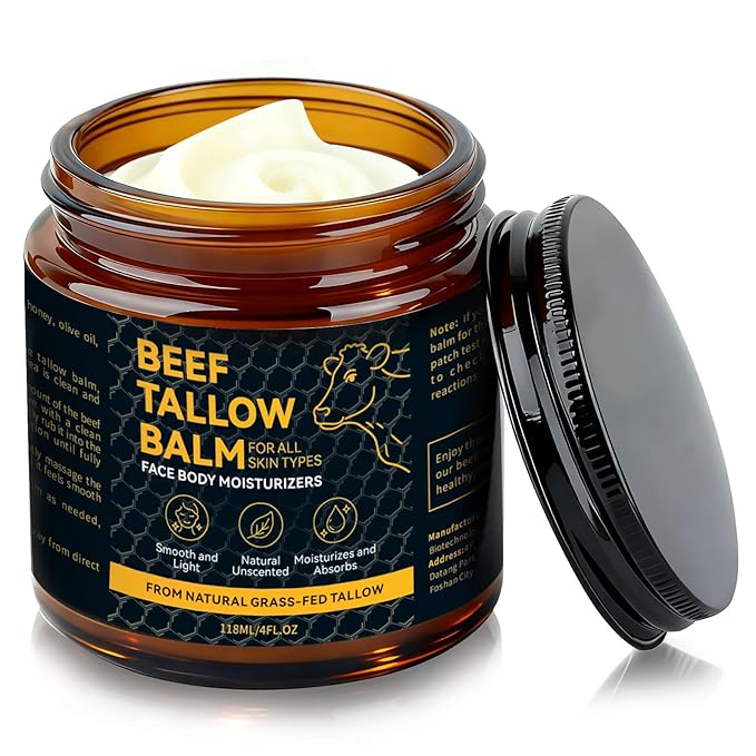 Beef Tallow for Skin, Natural Tallow Balm with Raw Honey and Beeswax for Face, Deep Nourishing Moisturizers, Grass-Fed Beef Tallow Cream for All Skin Types