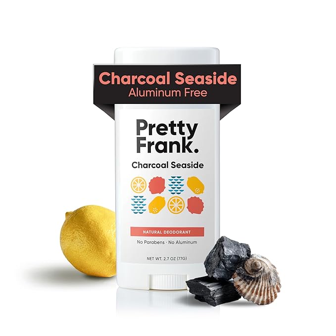 Pretty Frank Natural Aluminum-Free Deodorant Stick, Charcoal Seaside (1-Pack) | All-Day Odor Control for Women & Men | Effective, Safe, Organic Ingredients, Added Charcoal and Essential Oils