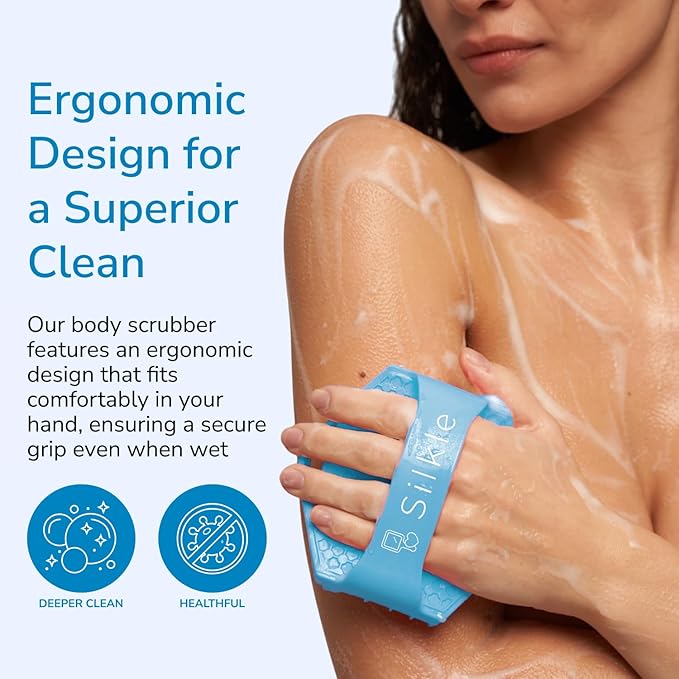 Silicone Body Scrubber - Exfoliating Bath Brush and Skin Cleanser - Shower Sponge for Gentle Body Scrub and Wash - Silicone Scrubbing Care Tool for a Refreshed and Renewed You - Blue