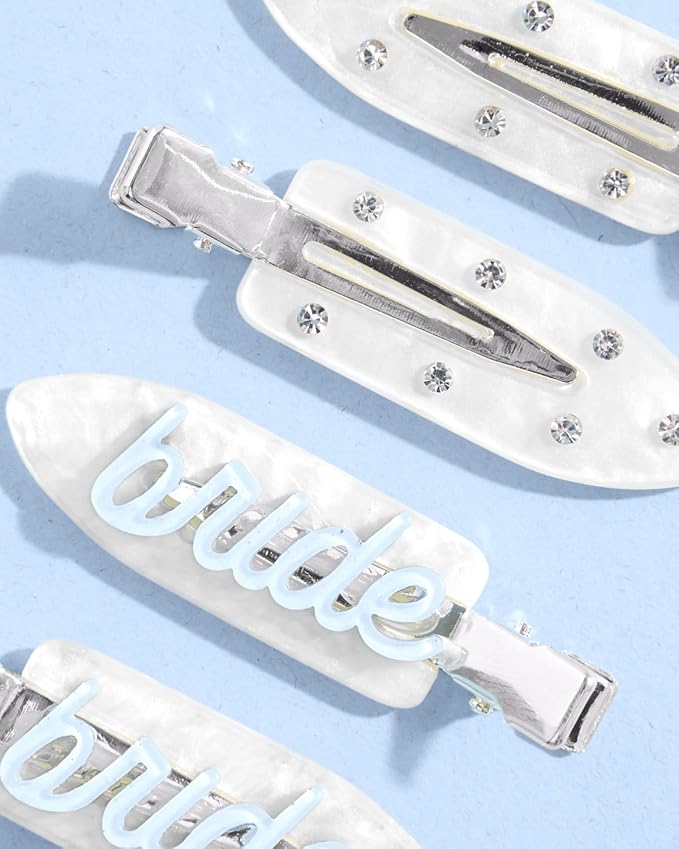 xo, Fetti Bride Beauty Clips - 4 pc | Bachelorette Party, Blue White Bridal Hair Clip, Wedding Get Ready With Me, Bridal Shower Favor, Wedding Accessory