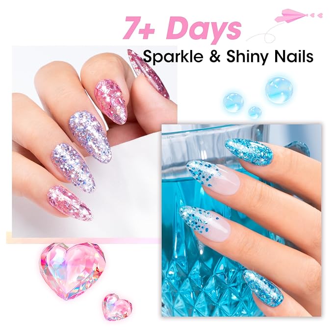 GELLEN Sparkle Nail Polish Set 3 Colors Pink Purple Blue Glitter Sequins Nail Polish Quick Dry Sparkle Fingernail Polish Non Gel Nail Lacquer Home Salon DIY Nail Art Manicure Gift