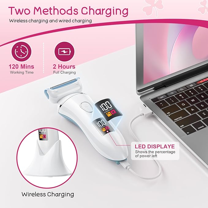 Electric Shaver for Women, Gifts for Women, Electric Razor for Womens, Rechargeable Wet DryLady Hair Remover,IPX7 Waterproof, Shaver for Legs (Blue)