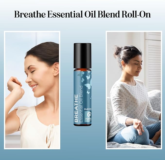 Breathe Essential Oil Roll On - Aromatherapy Essential Oil Roller with Invigorating Essential Oils - Refreshing Essential Oil Blend with Eucalyptus Peppermint Spearmint & Tea Tree Oils (1 Pack)