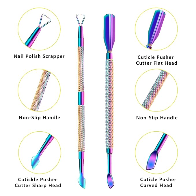 Cuticle Trimmer with Cuticle Pusher and Scissors, Cuticle Remover Professional Durable Pedicure Manicure Tools, Stainless Steel Cuticle Nipper Cutter Clipper for Fingernails and Toenails (Colored)