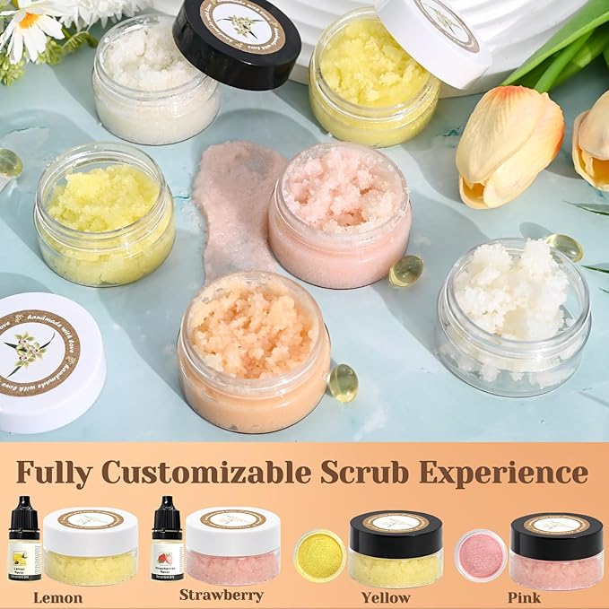 Sugar Lip Scrub Making Kit- 35Pcs Make Your Own Sugar Lip Scrub with Shea Butter, Almond Oil, Essential Oils, Moisturizing and Exfoliating Dry Lip, DIY Organic Lip Care Gifts For Women & Men