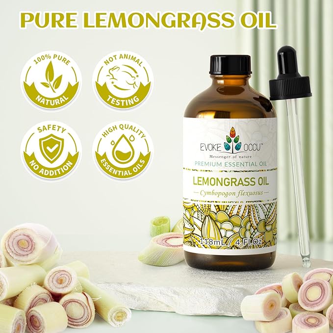 EVOKE OCCU Lemongrass Essential Oil for Diffuser Candle Spray Soap Making - 4 FL Oz