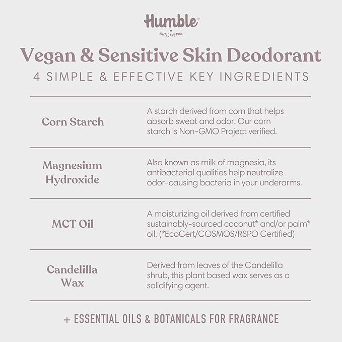 HUMBLE BRANDS Aluminum-Free Deodorant, Vegan and Cruelty- free, Formulated for Sensitive Skin, Patchouli & Copal, 2.5 Ounce (Pack of 1)