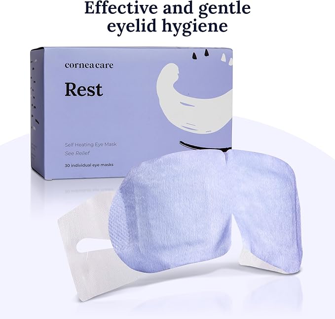 CorneaCare Rest: Self heating warm compress for dry eye | Heated eye Mask for fast relief | No microwave or washcloths needed | Travel ready | 90 counts