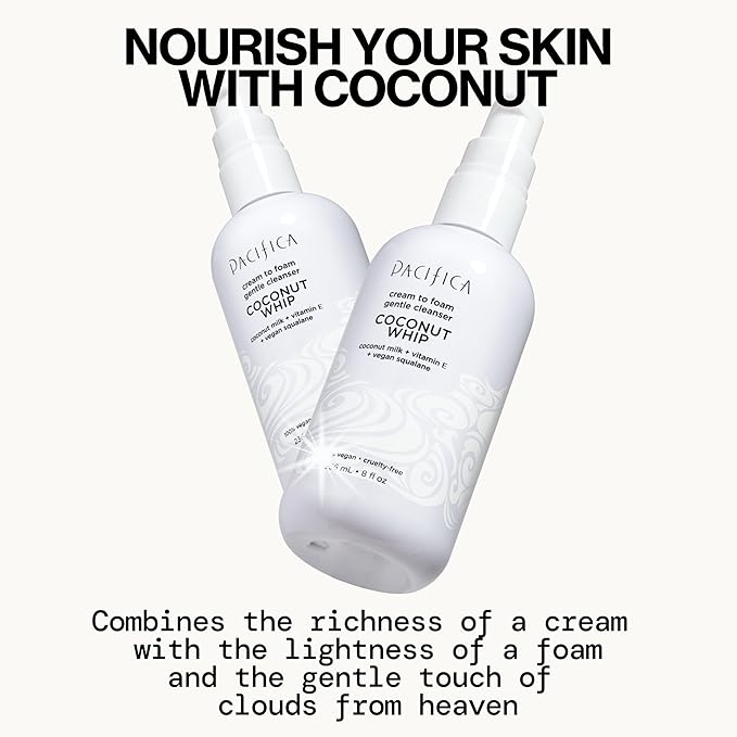 Pacifica Coconut Whip Cream to Foam Face Wash - Gentle Hydrating Facial Cleanser for Dry & Sensitive Skin, Moisturizing Daily Face Wash, Non-Comedogenic Vegan & Cruelty-Free, Dermatologist Tested 8oz