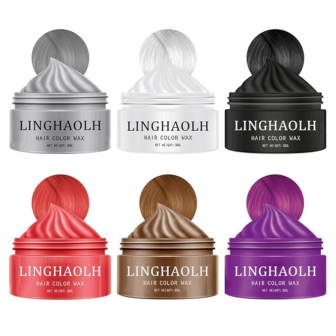 6 Colors Temporary Hair Color Wax,Instant Hair Coloring Wax Mud for Women & Men,Temporary Hair Wax Color Hair Dye for Festivals Clubs Party Cosplay Halloween（Red Purple Brown White Black Gray）