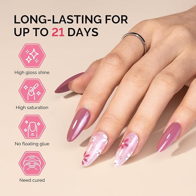 MelodySusie Fleurwee Plant Based Gel Nail Polish, Hema Free Pink Purple Nail Polish, Soak Off UV LED Gel Polish Gift for Women 21 Non Toxic Long Lasting Nail Art Manicure Salon DIY at Home P21