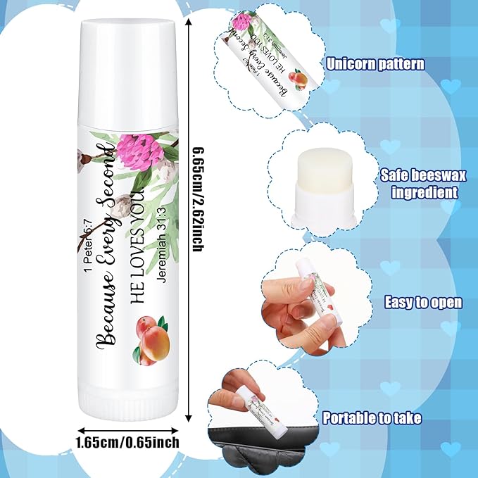 50 Pcs Christmas Christian Lip Balm Bulk Bible Verses Lip Balm Scripture Christian Gifts for Women Faith Religious Church Party Favor Inspirational Gift for Coworker Staff Employee(Floral)