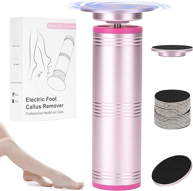 Electric Foot Callus Remover with 60 Sandpaper Discs, Durable Aluminum Adjustable Speed Foot Sander for Cracked, Rough Skin and Calluses, Ergonomic Design – Cherry Blossom