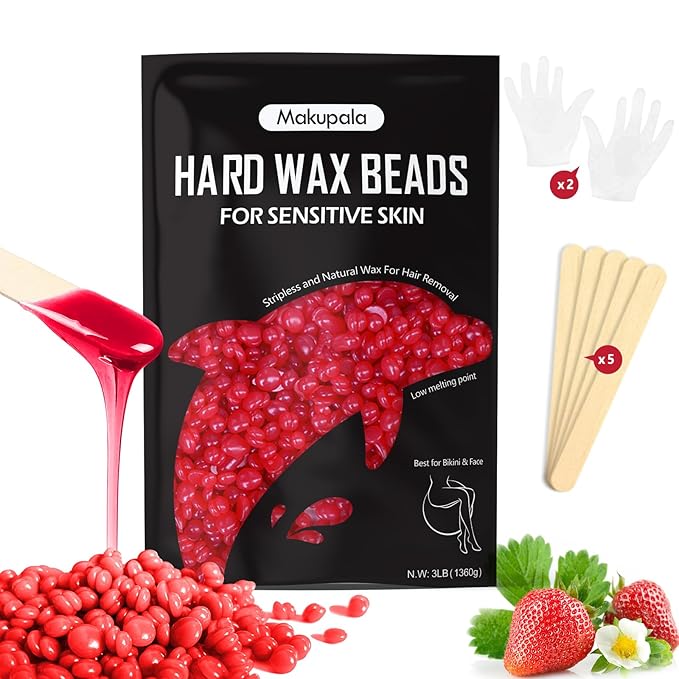 Hard Wax Beads for Hair Removal, 3lb Bulk Red Professional Brazilian Waxing Beads for Sensitive Skin Women Men, 48oz Big Bag of Wax Pellets for Body Bikini Legs Fine Hair & Coarse Hair Strawberry Red