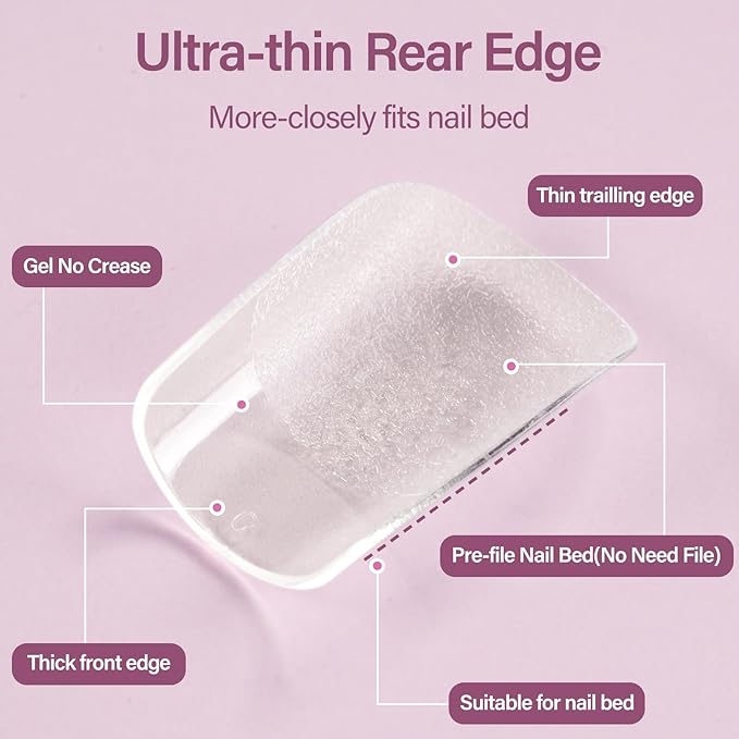 Misssix Short Square Gel Nail Tips Kit, 216Pcs Pre Etched Clear gel x Fake Nails, Full Cover False Nail 9-in-1 Gel Glue and Portable Mini U V Nail Lamp for Women 12 Sizes