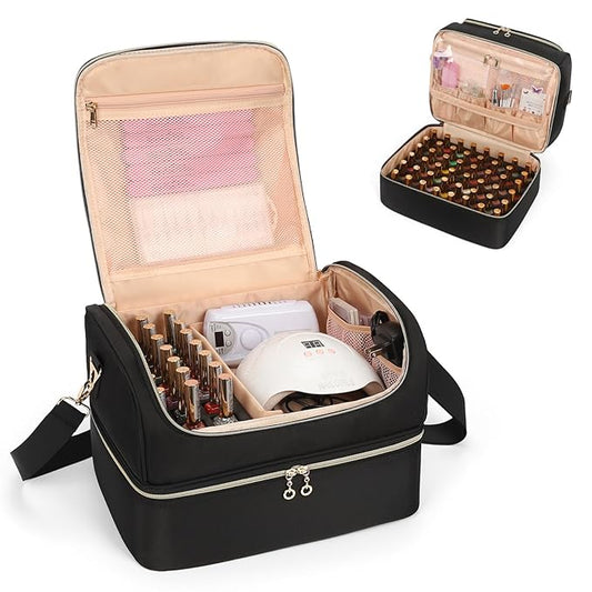 CUBETASTIC Nail Polish Organizer, Nail Tech Organizers and Storage Case Holds 69 Bottles Nail Polish & Nail Lamp, Travel Nail Supplies bag for Nail Tech Kit & Manicure Tools, Black