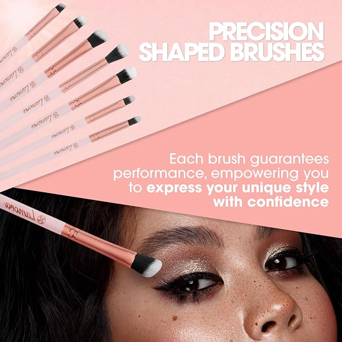 Lamora Eyeshadow Brush Set - Precision Eyeshadow Brushes For Blending Smudging Shading Defining Powdered and Liquid Eye Make-Up - 7Pc Pro Eye Makeup Brushes With Vegan Bristles