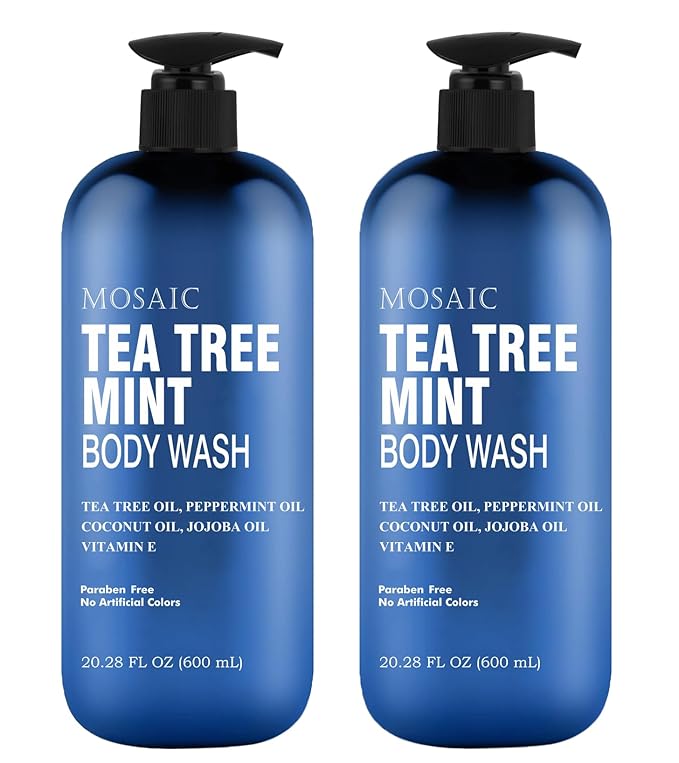 Tea Tree Body Wash with Mint & Shower Gel with Vitamin E for Jock Itch, Eczema, Ringworm, Body Odor, Body Wash Women & Men with Added Body Oils,LARGE 20.2 FL Oz Bottle (Tea Tree Mint, Pack of 2)