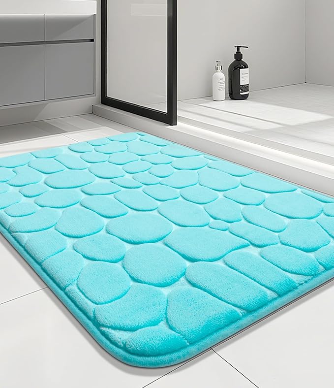 YIHOUSE Memory Foam Bath Mat Cobblestone Bathroom Rugs Super Water Absorbent Bath Mats for Bathroom Machine Washable Bath Rugs(20 x 32,Teal)