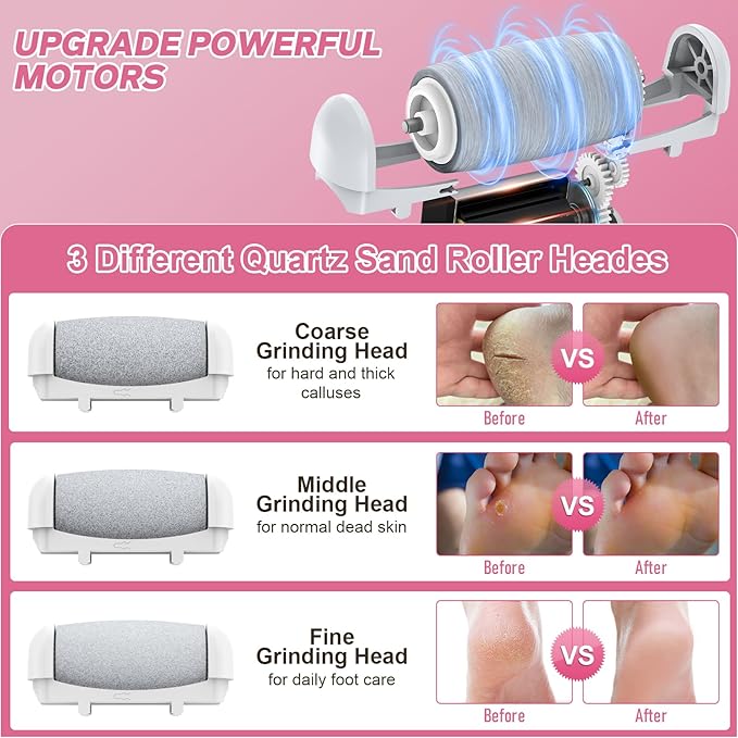 Electric Foot File - Callus Remover for Feet, Adjustable 3 Speed Foot Callus Remover with 16 in 1 Pedicure Tools Professional Foot Care, to Remove Dead Skin and Calluses Hard Skin Dry Cracks (White)