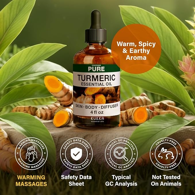 KUKKA Turmeric Oil for Skin - 4 Fl Oz - for Hair, Skin, Diffuser, Aromatherapy & DIY Soap Making Scent