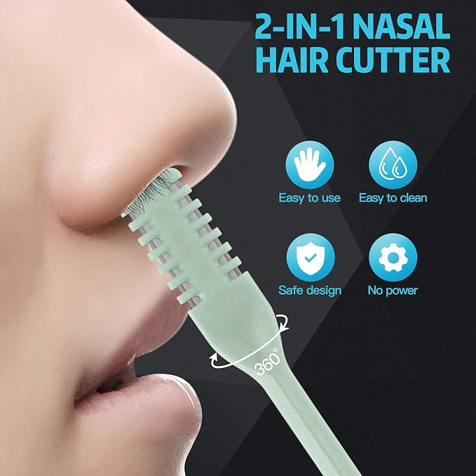 4Pcs 2-in-1 Nasal Hair Cutter, Double Sided Nose Hair Trimmer, 360° Nostril Hair Remover Tool, Manual Nose Knife with Soft Cleaning Brush for Men Women(Green)